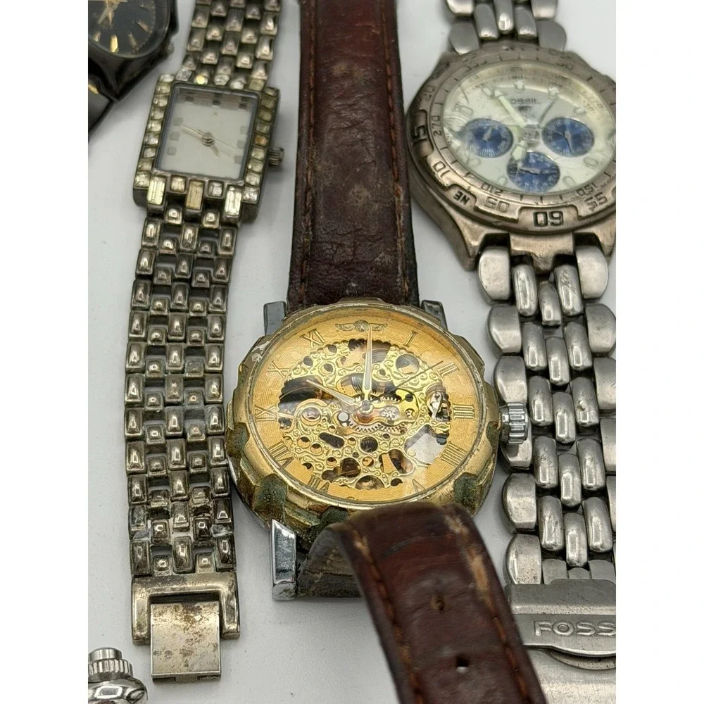 Vintage Watch Lot Fossil Pocket Watch Geneva Sergio Valente Parts Repair As-Is